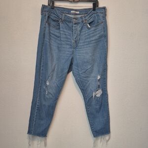 Levi's Blue Ankle Cropped Distressed Jeans